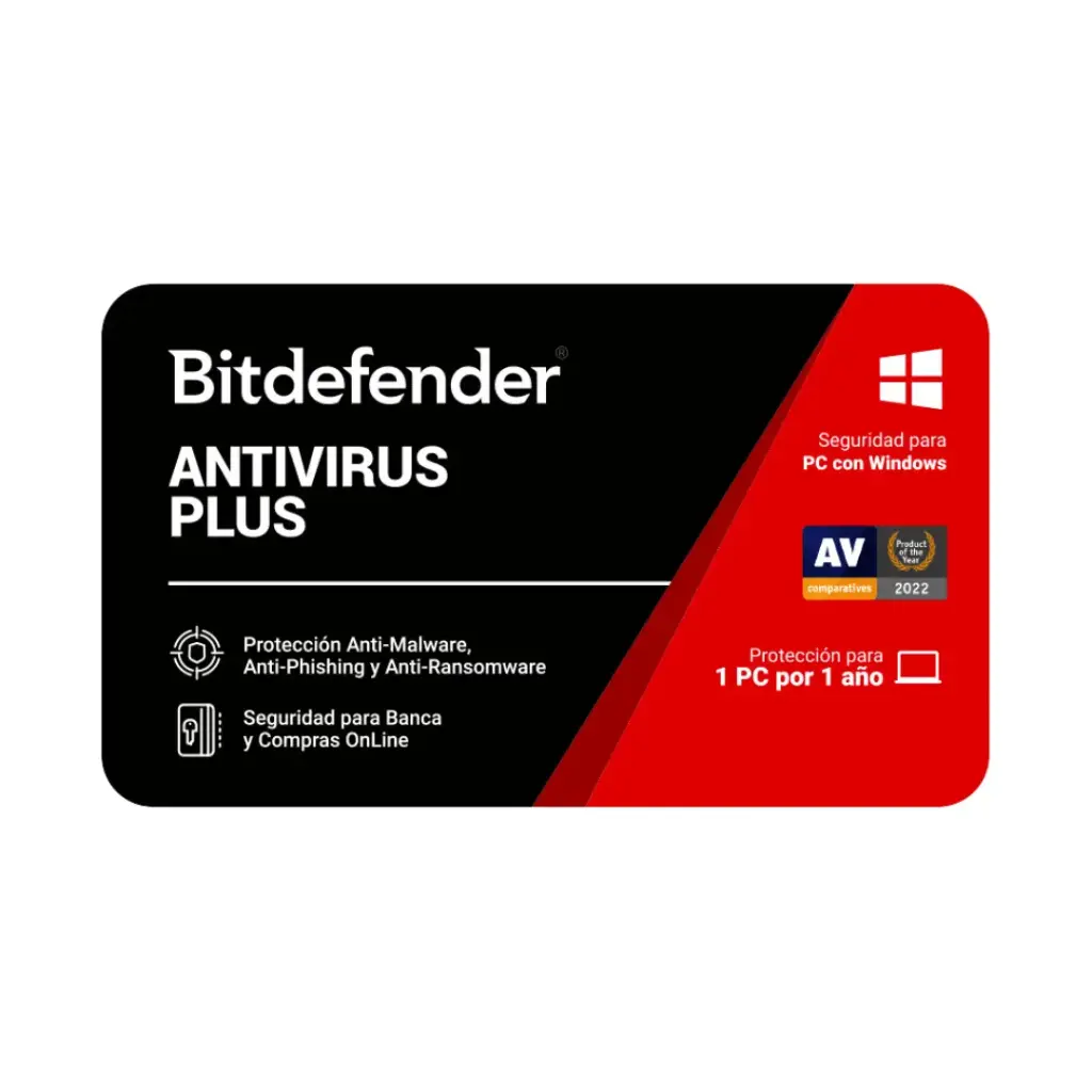 Bitdefender Antivirus Plus; Protección básica para PC con Windows; 1 PC; 1 Año