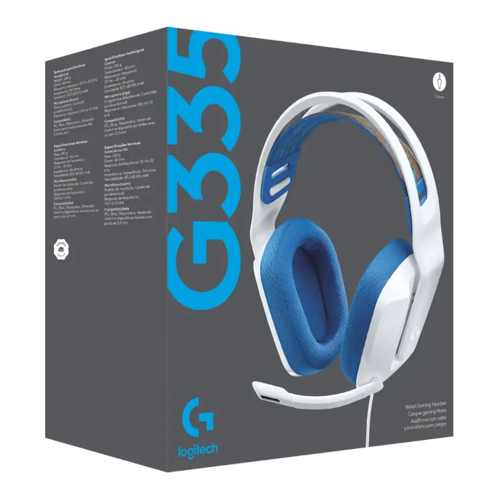 Logitech G335; Audifono + micrófono alámbrico; 3.5mm