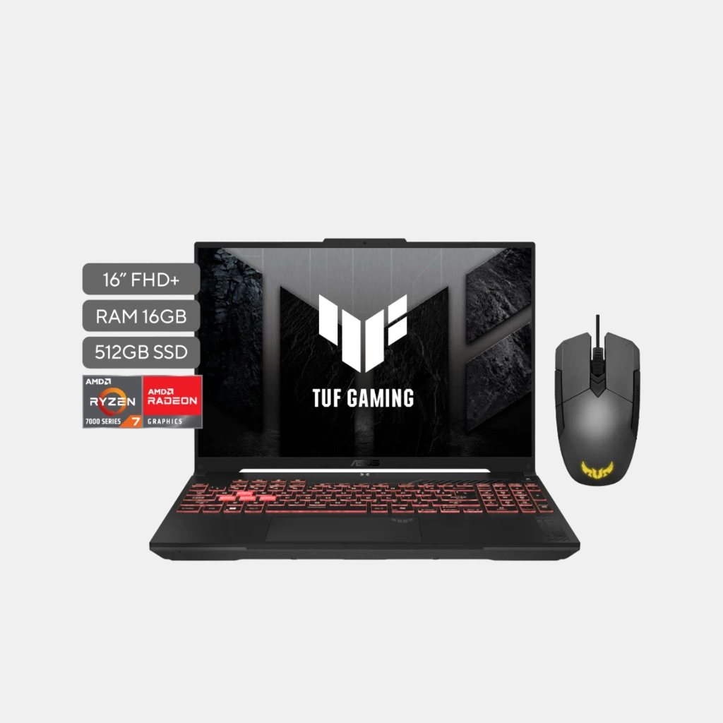 Asus TUF A16; AMD Ryzen 7 7445HS; NVIDIA RTX 4050 6GB; 16GB RAM; 512GB SSD; 16" FHD+ 144HZ; W11