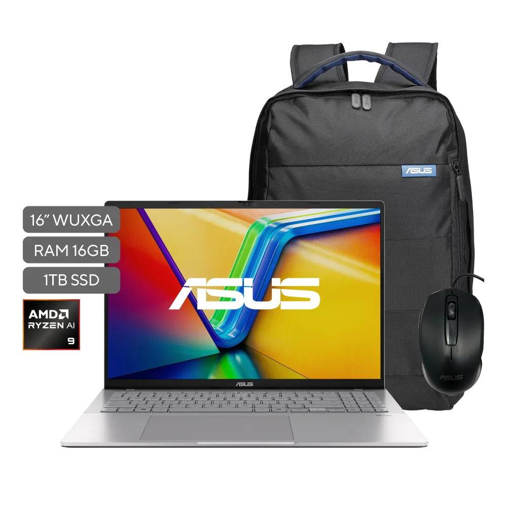 Asus Vivobook S16; AMD Ryzen AI 9 270; 16GB RAM; 1TB SSD; 16" WUXGA; W11 Pro; Plata
