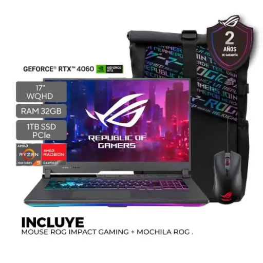 Asus ROG Strix G17; AMD Ryzen 9 7940HX; NVIDIA RTX 4060 8GB; 32GB RAM; 1TB SSD; 17.3" WQHD 240HZ; W11