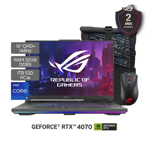 [G614JIR-N4092W] Asus ROG Strix G16; Intel Core i9-14900HX; NVIDIA RTX 4070 8GB; 32GB RAM; 1TB SSD; 16" QHD 240HZ; W11